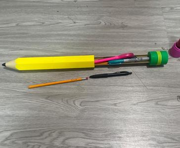 Large pencil shaped pencil case w/ extra storage