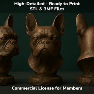 French Bulldog Dog Bust - 3D Printable STL 3MF File - Pet Memorial Statue - Dog Model Download