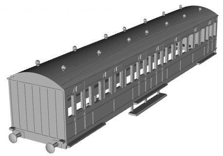 Rhymney Railway 3rd class two open saloon bogie coach 1/43 scale