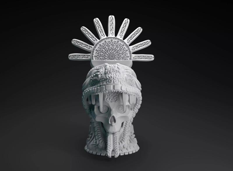 Aztec decorated skull intended for 3D printing