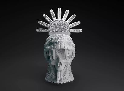 Aztec decorated skull intended for 3D printing