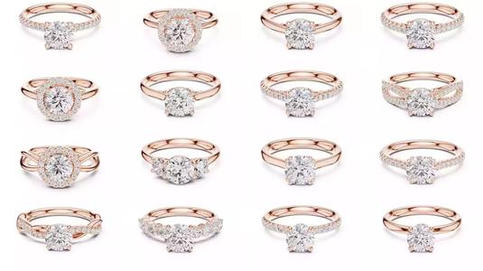 411 Round Cut Diamond Rings 3DM STL FBX OBJ 3 Color Render Video 3D Model Collection