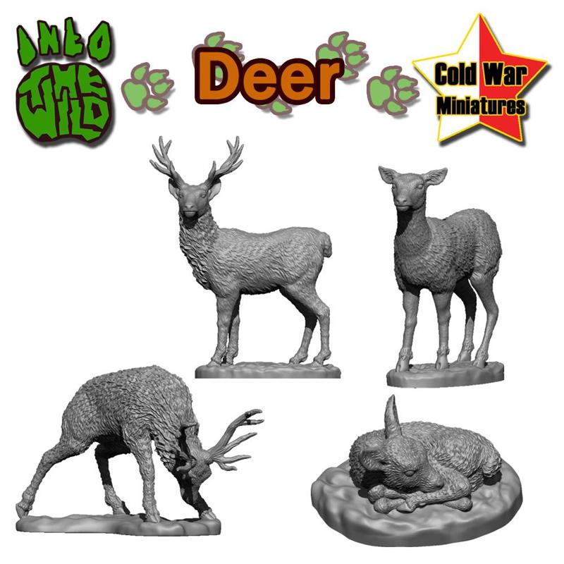 Deer, Stags, Doe Hind and Fawn miniatures