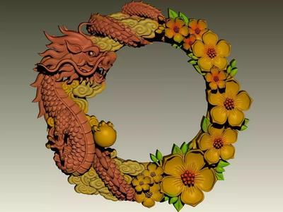 Dragon and Flower Wreath
