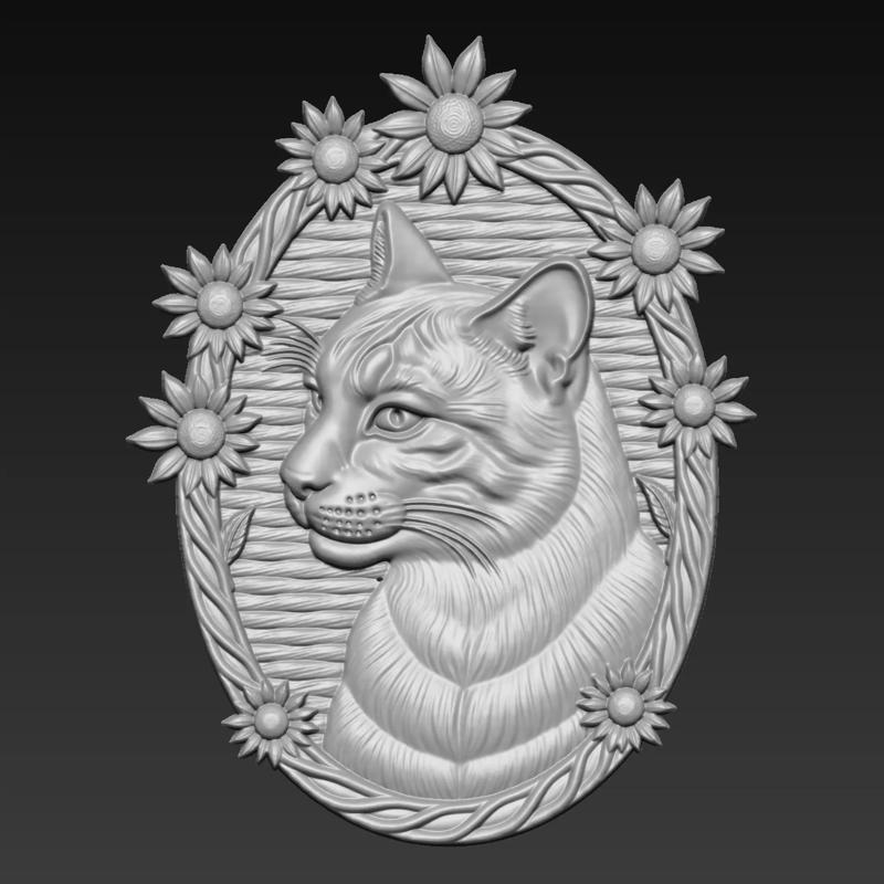 Cat Head with Sunflowers Border A86