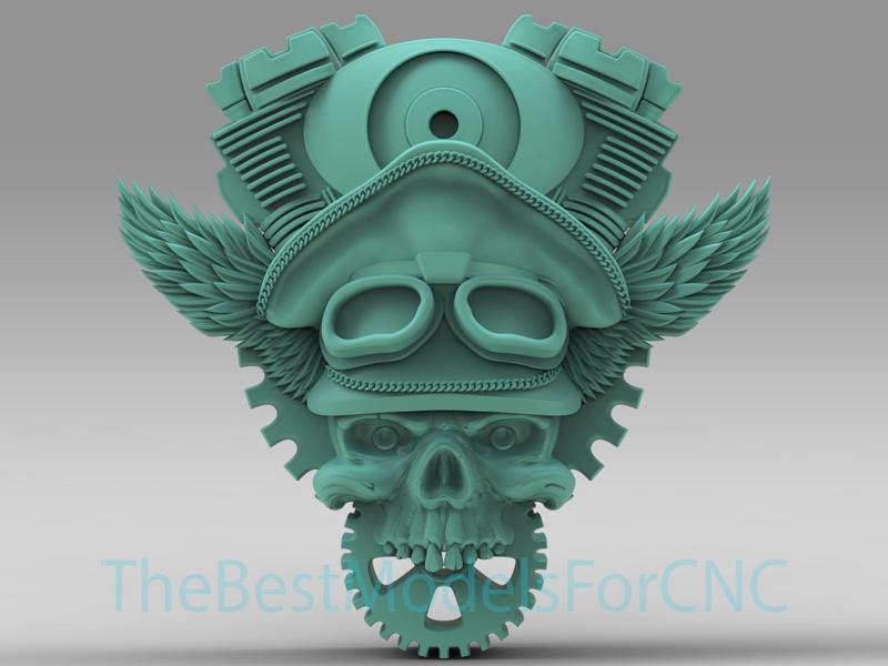 3D Model STL File for CNC Router Laser & 3D Printer Biker Skull Motor