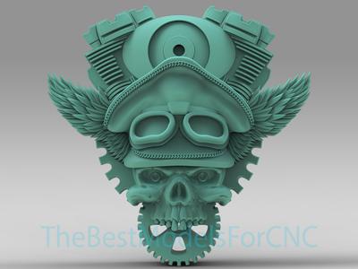 3D Model STL File for CNC Router Laser & 3D Printer Biker Skull Motor