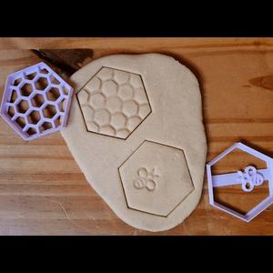 x2 bee honeycomb hexagon pattern - cookie cutter, dough - honey cells