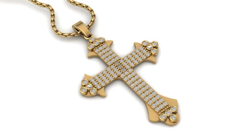 Print Ready STL 3DM Cross Necklace Classic Diamond Pendant