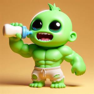 Cute Baby Hulk Drinking Milk – 3D Tabletop Model for Display & Printing