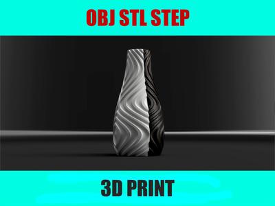 Black & White Wave Vase 3D Model | Monochrome Swirl Vase | STL File for 3D Printing