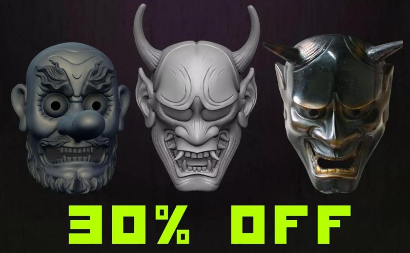 Traditional Japanese Masks 3D Model Collection