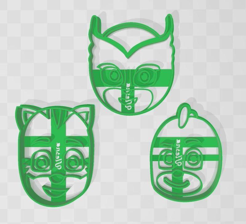 Pack 3 cookie cutter PJ mask heroes in pajamas