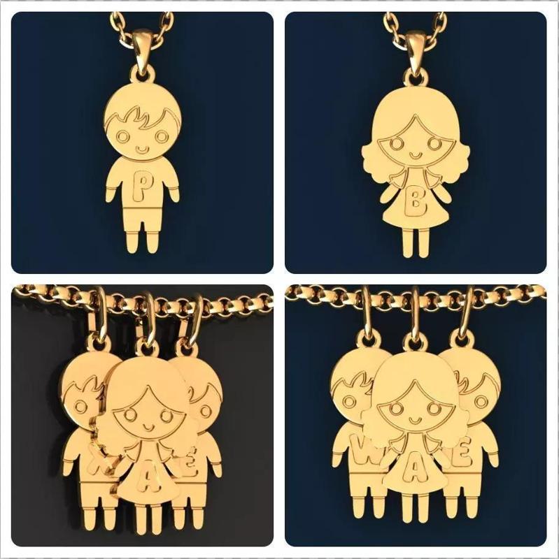 Charm Pendants Boy and Girl with Letters  3D Model Collection