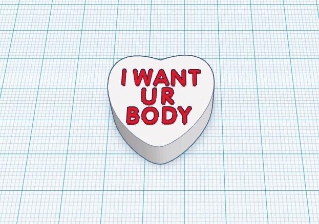 Funny I WANT UR BODY Valentine's Candy Heart Refrigerator Magnet