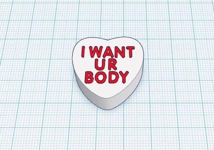 Funny I WANT UR BODY Valentine's Candy Heart Refrigerator Magnet