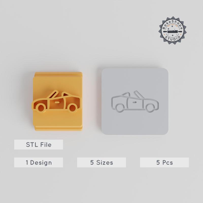 Convertible Car Stamp Tile Set for Clay, Cookies & Fondant, 5 Motif Sizes, Perfect for Soft Materials
