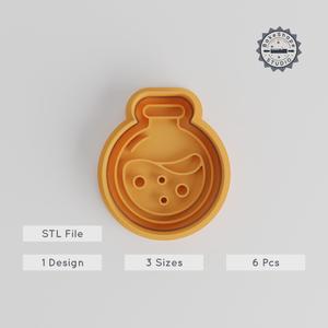 Round Potion Bottle Cutter & Stamp Set, Magic Elixir, Perfect for Cookies & Fondant, 3 Sizes S/M/L