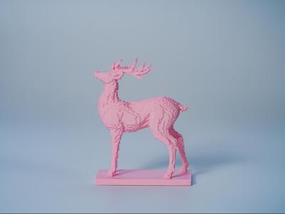 Pixel art sculpture of a deer