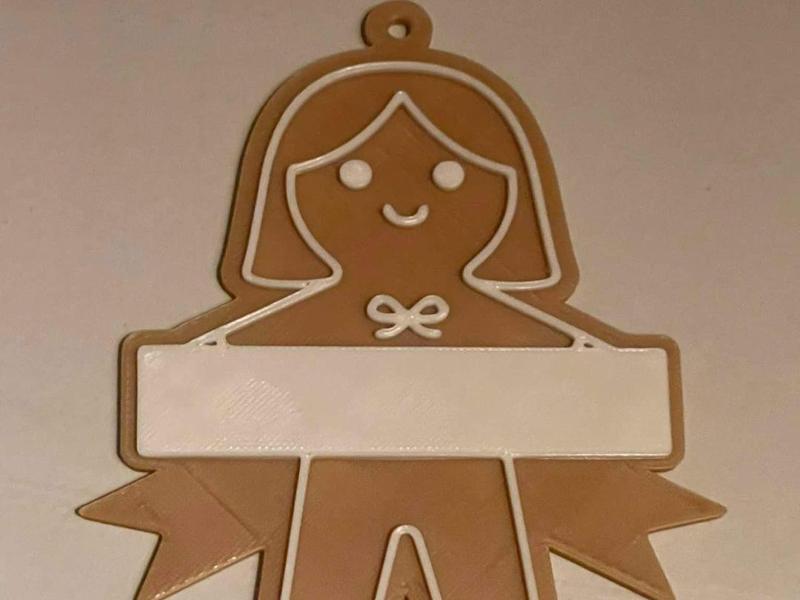 Gingerbread girl ornament w/blank ribbon
