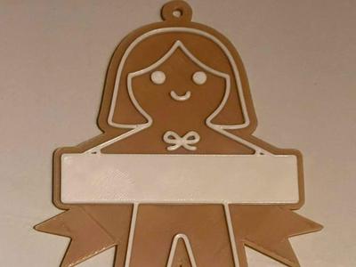 Gingerbread girl ornament w/blank ribbon