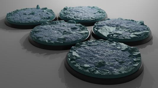 5x 64mm bases with frozen ice tundra design (+toppers)