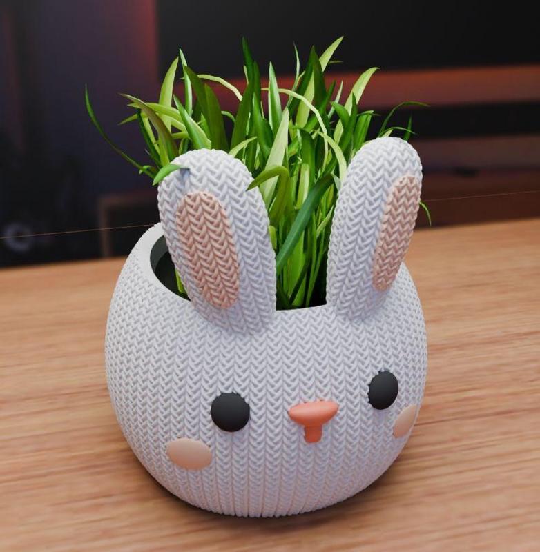 woven bunny flower pot - flower pot, pencil holder - 3MF, STL for 3D printer, 3D printing