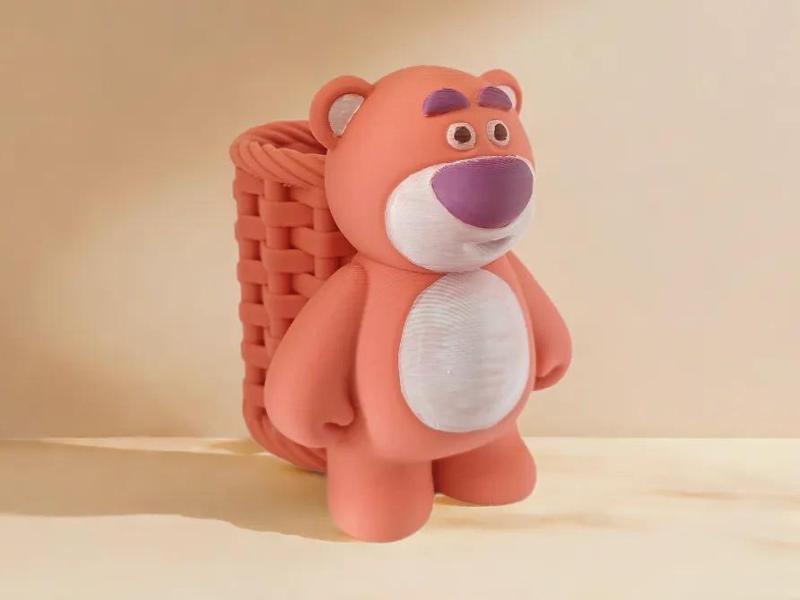 Strawberry Bear Pen Holder with Bamboo Basket (Multicolor AMS Version)