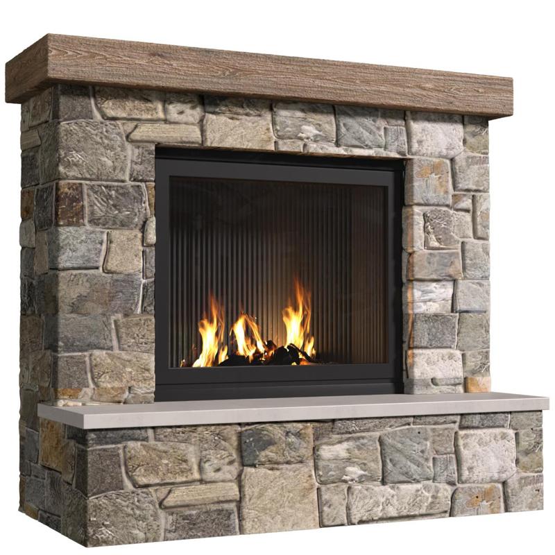 Classic stone fireplace in country style.Classic stone Country style fireplace.Stonework.Rustic Fireplace Mantel