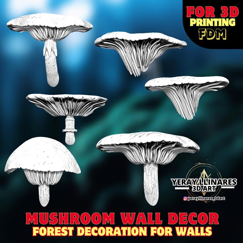 Collection of decorative mushrooms for wall