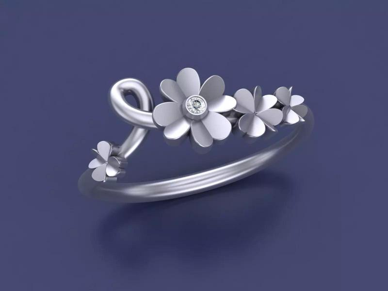 Elegant Four Leaf Clover Floral Diamond Ring Design