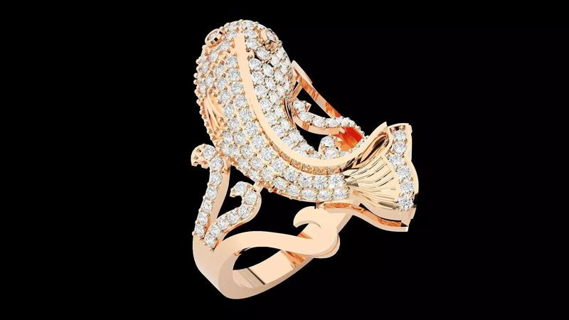 Dolphin Diamond Ring 3dm stl renders details