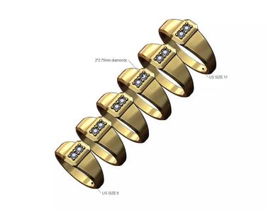 Double diamond metal emrald signet ring US sizes 6to11