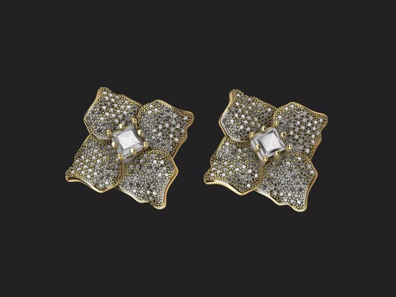 Diamond Princess cut Pave leaves Earrings stl verified