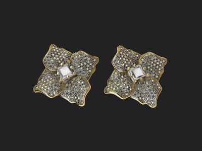 Diamond Princess cut Pave leaves Earrings stl verified