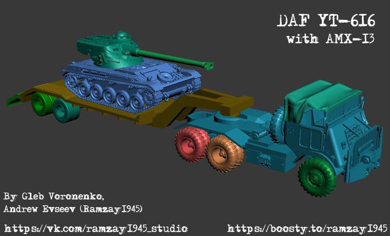 DAF YT-616 Dutch coldwar military trailer with AMX-13 light tank 1:100