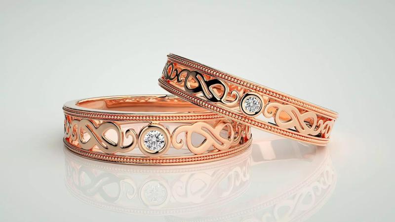 Solitaire Infinity Couple Band Ring 3dm stl render detail