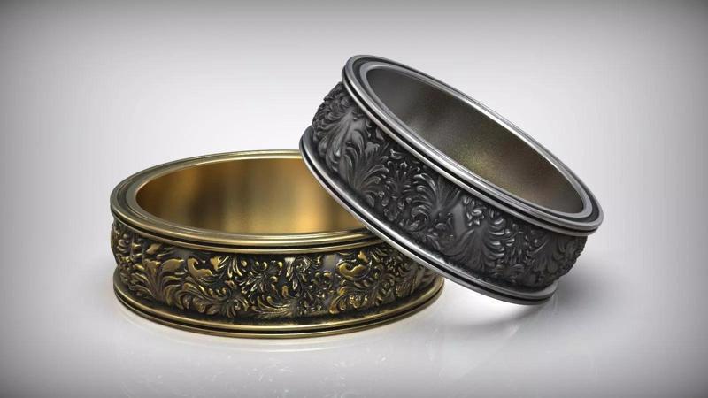 Rococo Ornate Carved Wedding Rings