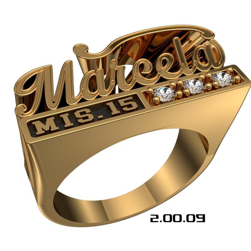 Anillo nombre mis 15 marcela y piedras
