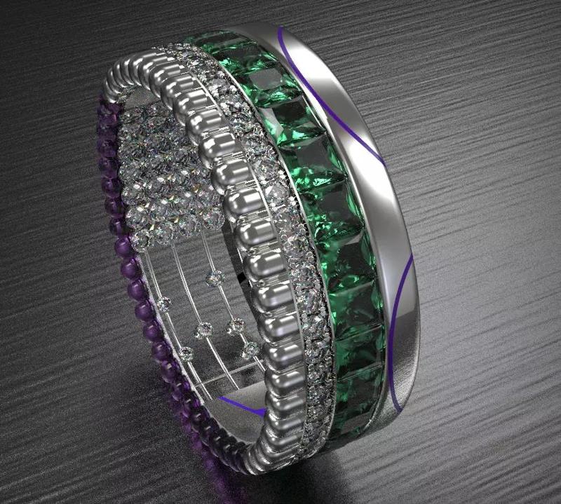 Rings Beautiful Emerald  Amethyst And Sapphire 3D Models