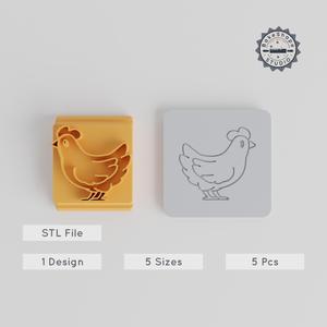 Chicken Stamp Tile Set, 5 Sizes, Animal Cute Designs for Clay, Cookies & More