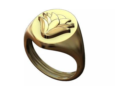 Oval Mhendi flower signet ring 3D