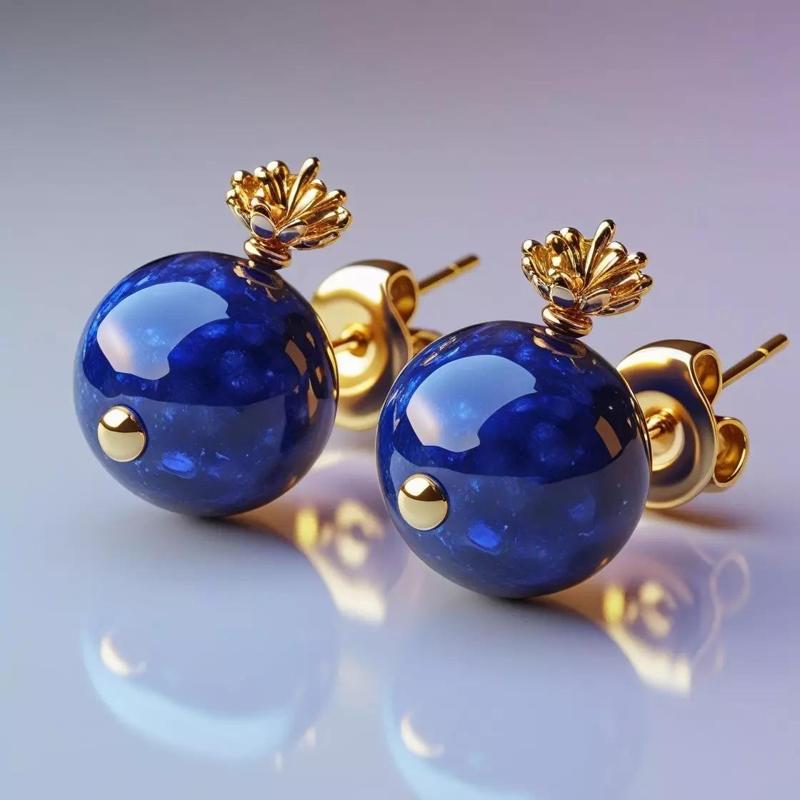 Blueberry Bloom  Fruity Gold Stud Earrings