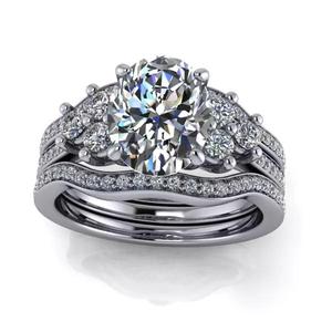 Modern Oval Cut Side Embellished Fashion Bridal Set Wedding Ring