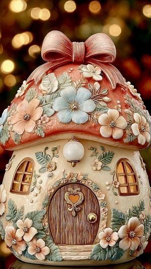 Decorative Fairy Cottage with Flowers and Bow | STL for 3D Printing