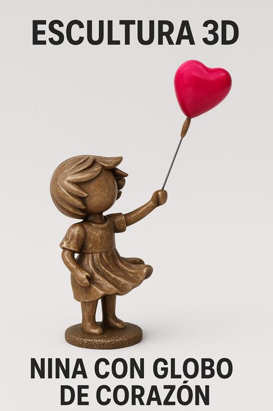 STL Sculpture "Girl with Heart Balloon" - Ready-to-print 3D Artistic Figurine
