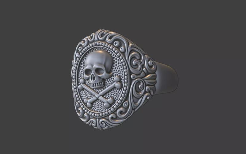 ornamental scrollwork skull signet ring
