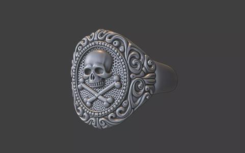 ornamental scrollwork skull signet ring