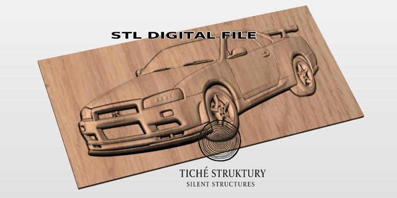 Nissan Skyline GT-R R34 – JDM Sports Car Bas Relief – 3D STL Model