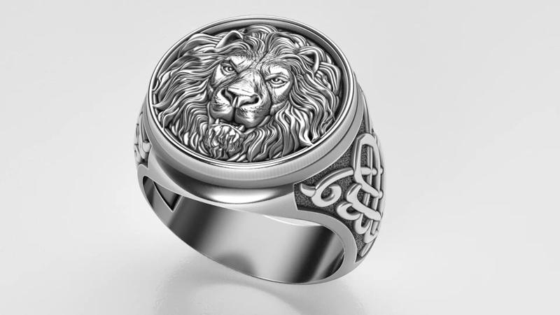 Men lion ring with ornament